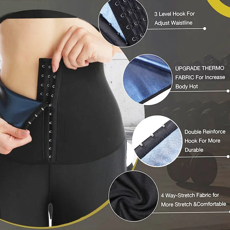 GUUDIA Row Hook Buckle Waist Trainer Hot Thermal Neoprene Weight Loss Women Sauna Legging Sweating Body Shaper Fitness Gym Pant