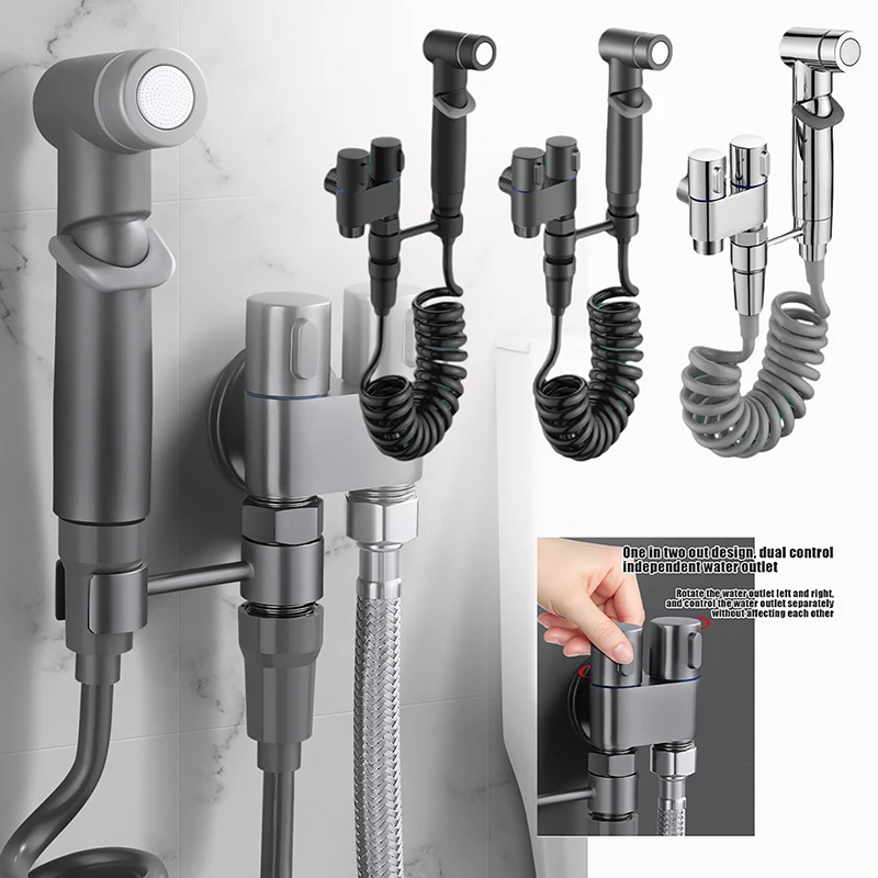 

4PCS/set Bathroom Toilet Bidet Shower Head Double Outlet Angle Valve Accessories Cloth Diaper Sprayer Potty Seat Bowl Cleaning