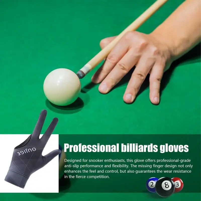 Cue Sports Gloves 3 Finger Non-Slip Soft Pool Gloves Wear-Resistant Unisex Cue Action Gloves For Amateur Or Professional