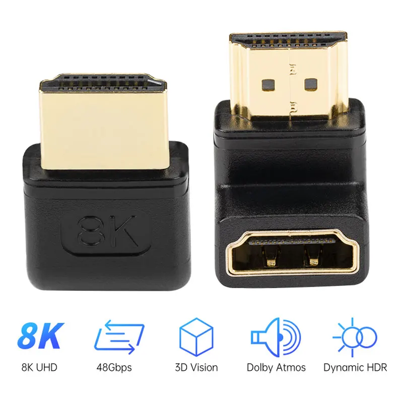 HDMI Adapter 8K 60Hz HDMI Male To HDMI Female Adapter 270 Degree Angle Extender Cable Converter for Computer Host Wall TV