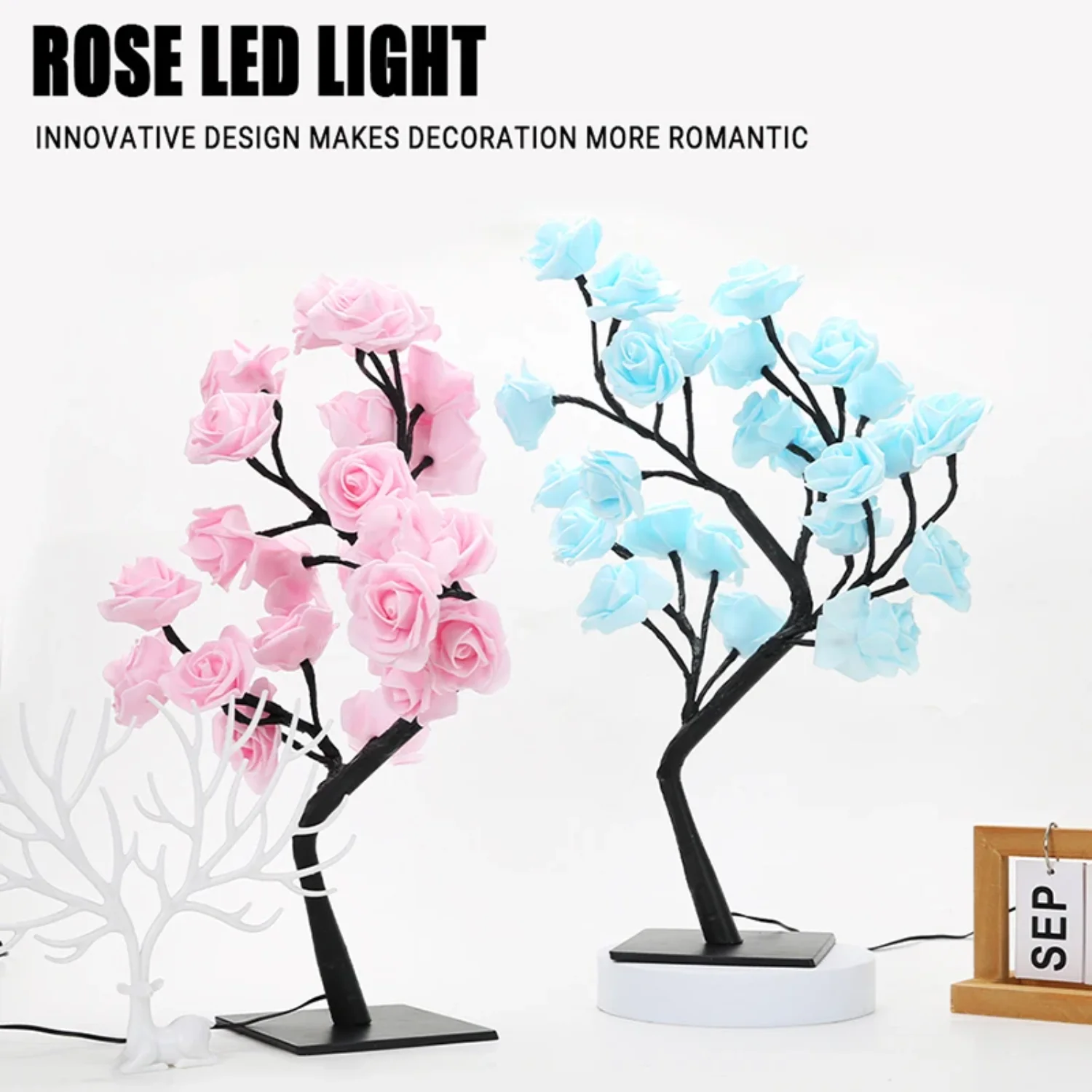 24 LED Rose Lamp Rose Light Tree Table Top Decoration  Wedding Mother's Day Valentine’s Day Decoration Night Lantern