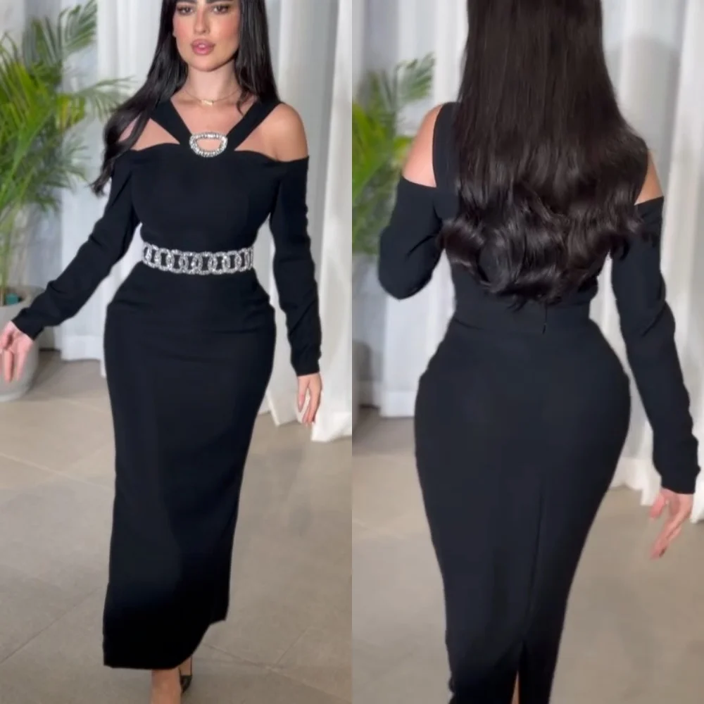 

Customized Modern Style Jersey Sequined Straight Off-the-shoulder Midi Dresses Bespoke Occasion Fashion