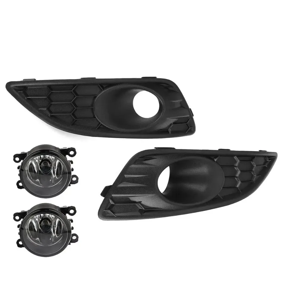 For Ford Fiesta MK7 Zetec S 2012-2017 4PCS Honeycomb Car Front Bumper Fog Lamp Lower Grille Grill Cover + Fog Light Set Assembly