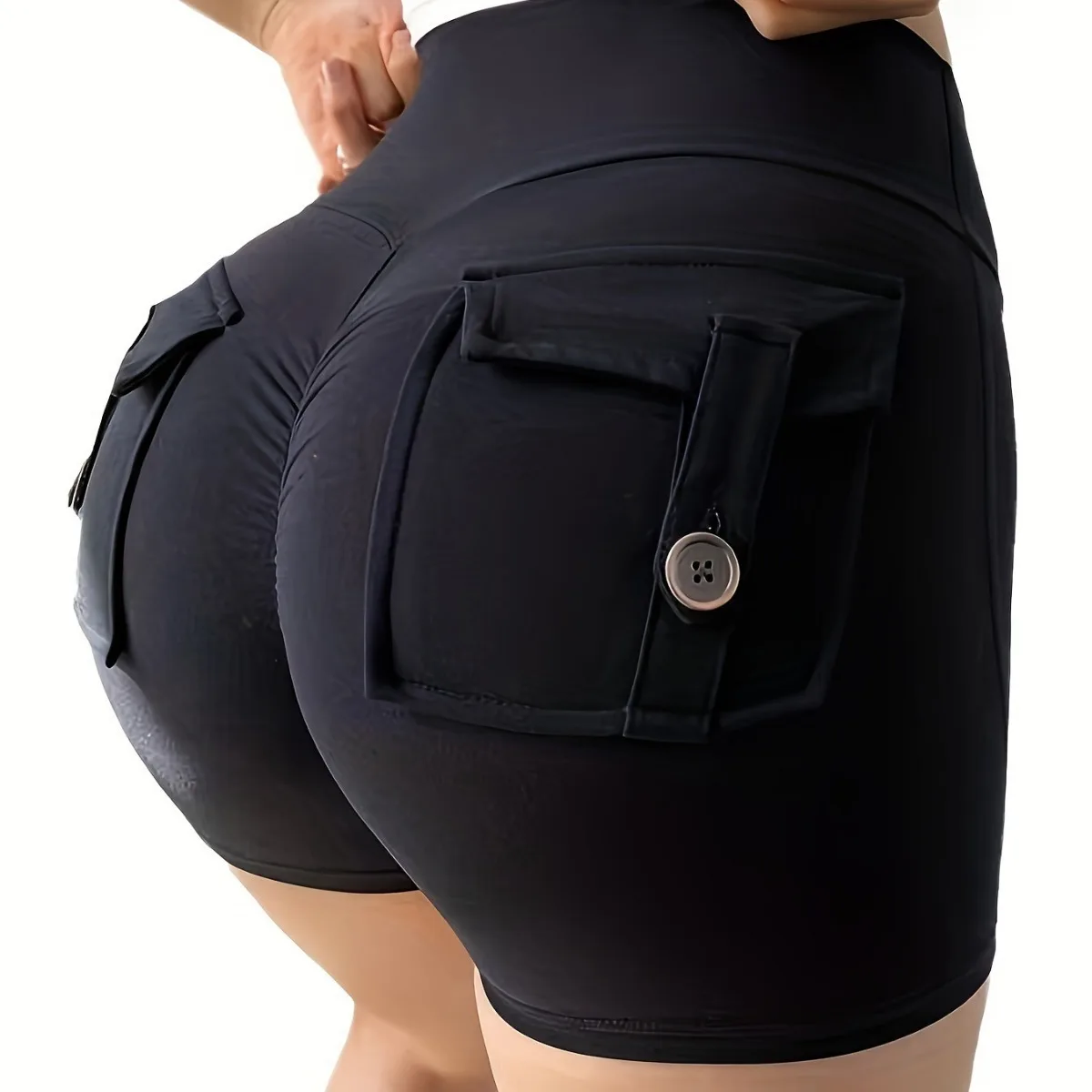 Ropa de trabajo de cadera de melocotón para mujer, pantalones cortos ajustados, pantalones de Yoga con botón de levantamiento de cadera elásticos de cintura alta, pantalones deportivos para correr de secado rápido