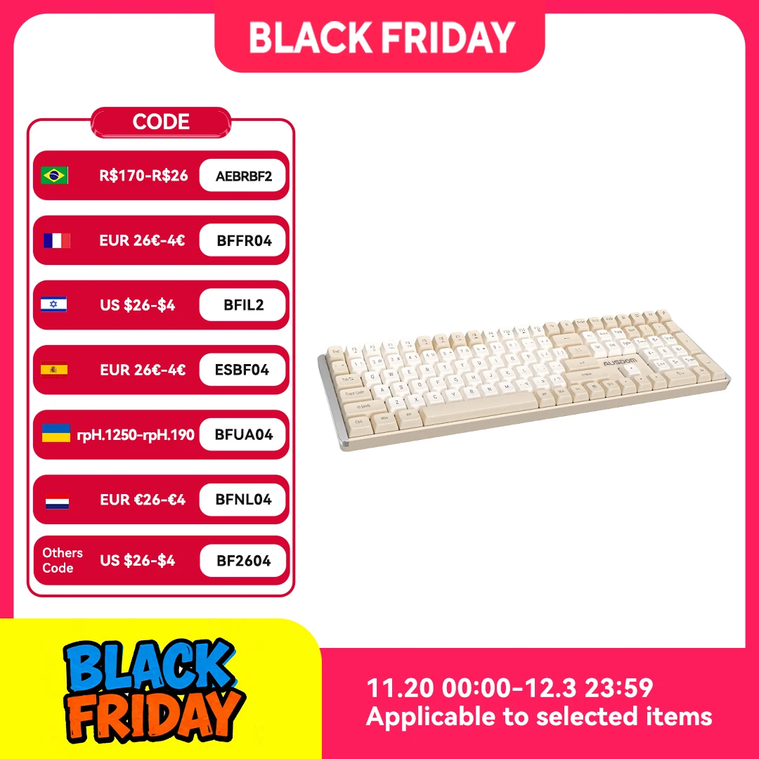 

Механическая клавиатура AUSDOM Hola111, полная клавиша TTC PBT, колпачки для клавиш 2,4G, беспроводная игровая киберспортивная клавиатура для домашнего офиса для ПК с Windows