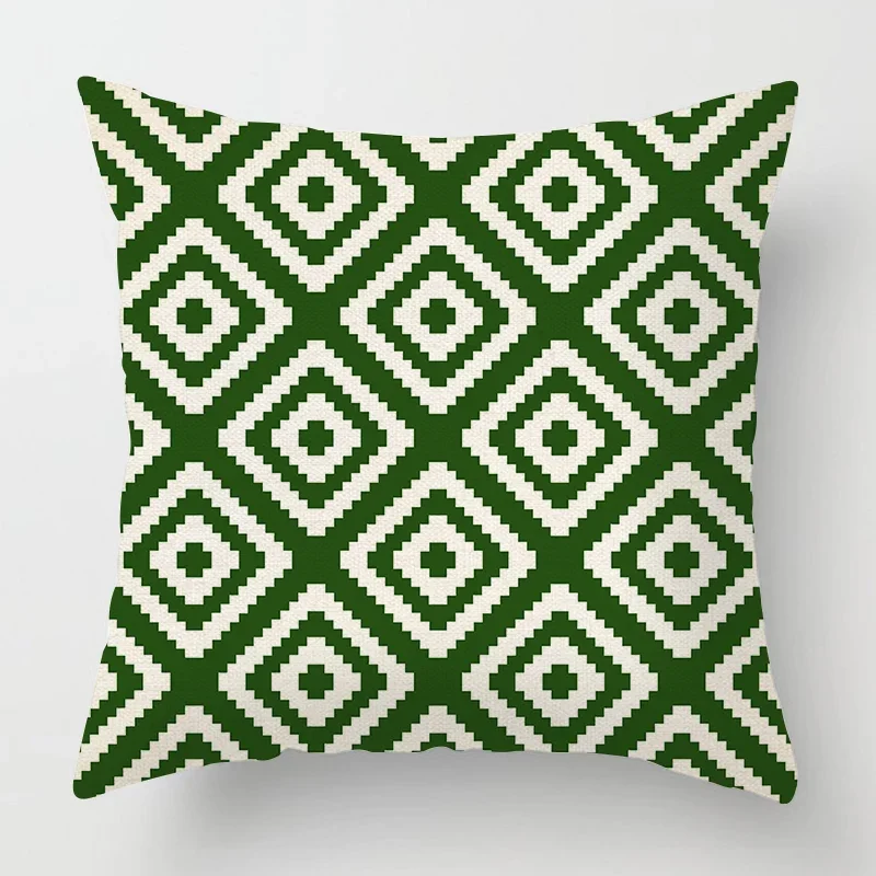 Funda de almohada verde geométrica, cubierta de cojín de lino de Color sólido, decoración de sofá de sala de estar, 40x40, 50x50