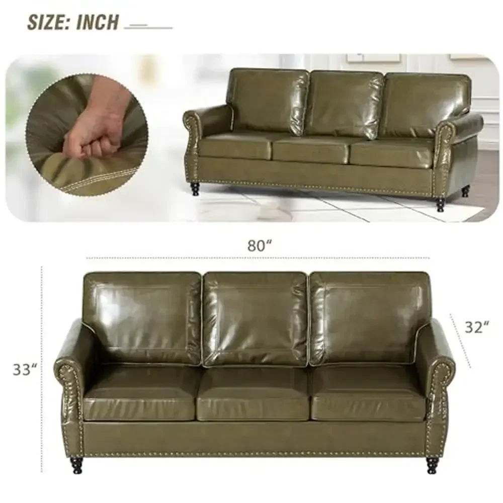 Traditional Faux Leather Sofa 80