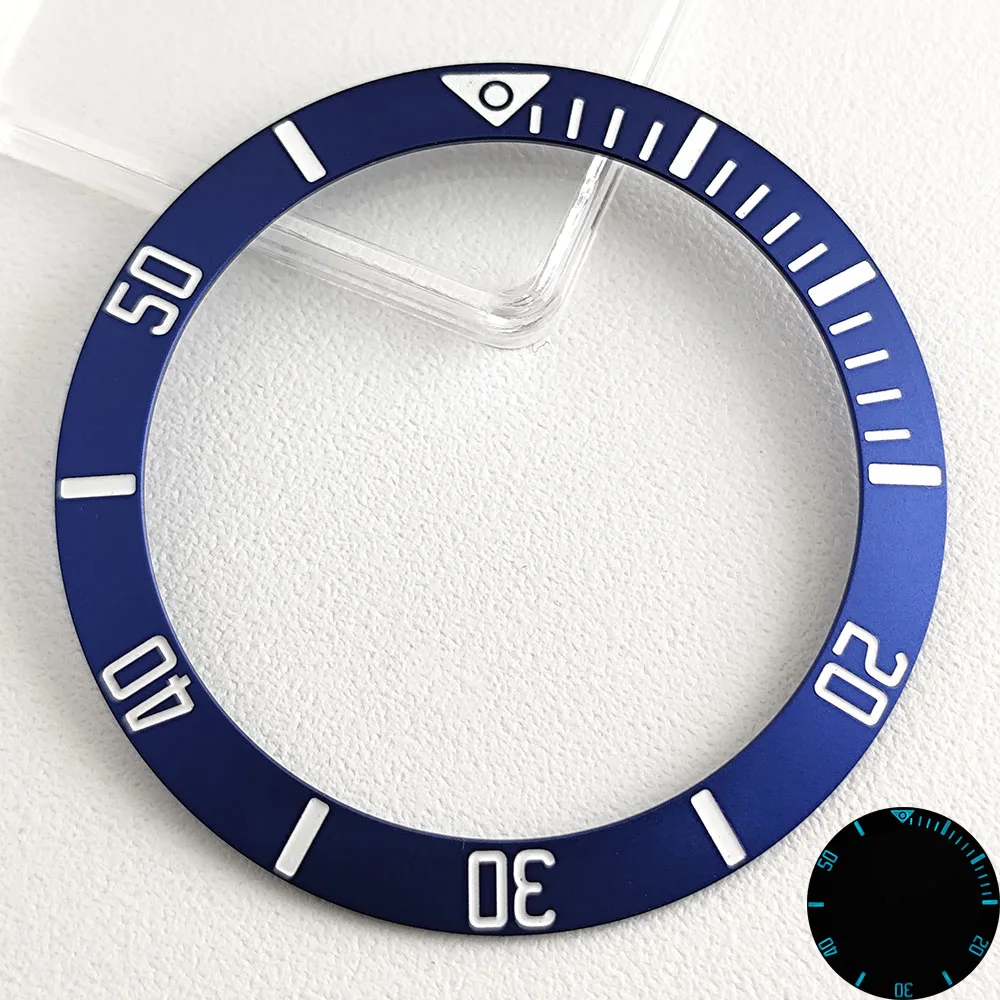 40.5mm*32mm アルミニウムベゼル ブルーグリーン夜光 高品質傾斜ベゼル メンズ腕時計ベゼル交換用アクセサリー