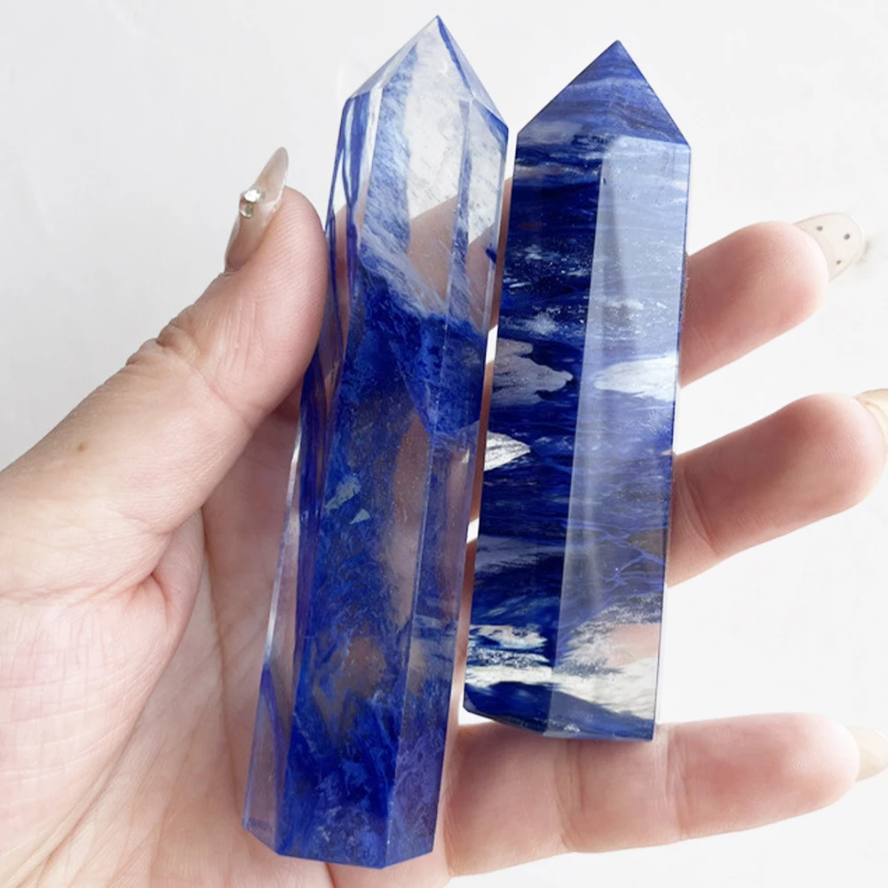 Blue Smelting Stone Crystal Wand Hexagonal Prism Shape Column Crystal Obelisk Energy Quartz Point Healing Crystal Tower Crafts