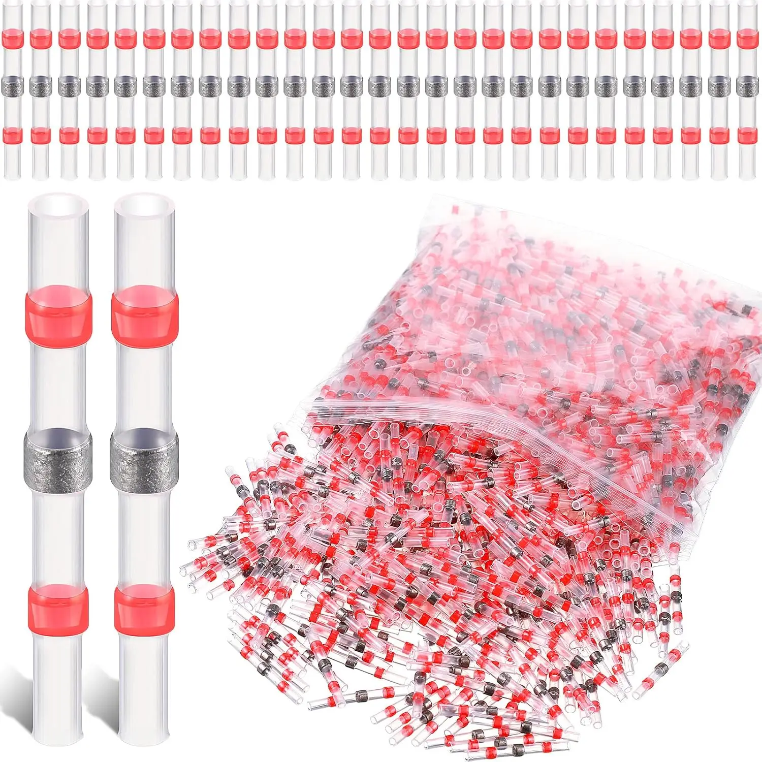 1000 Pcs Red Solder Seal, Heat Shrink Butt Connectors, AWG 22-18, Wire Connectors Electrical Wire Solder Terminal Waterproof