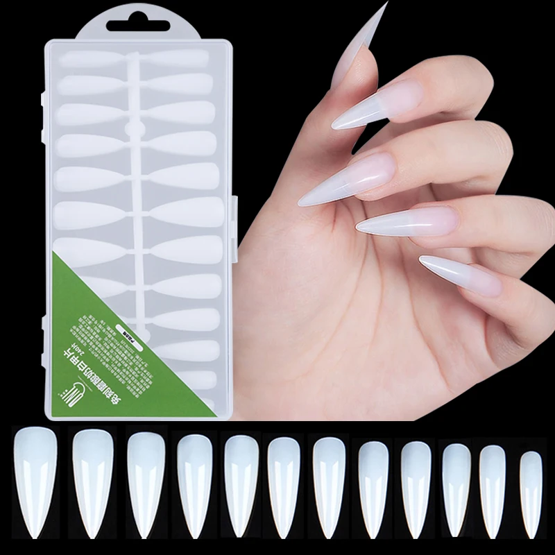 

120pcs/box Natural Fake Nails Clear White Full Coverage Extension False Nails Tips T-shaped Water Drop Full Sticker Fingernails