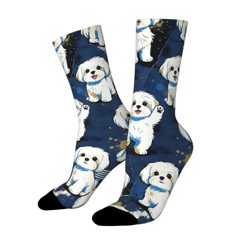 A Pair of Unisex Spring/summer Outdoor Socks with an Adorable Puppy Pattern Featuring a Fun and Cute Design
