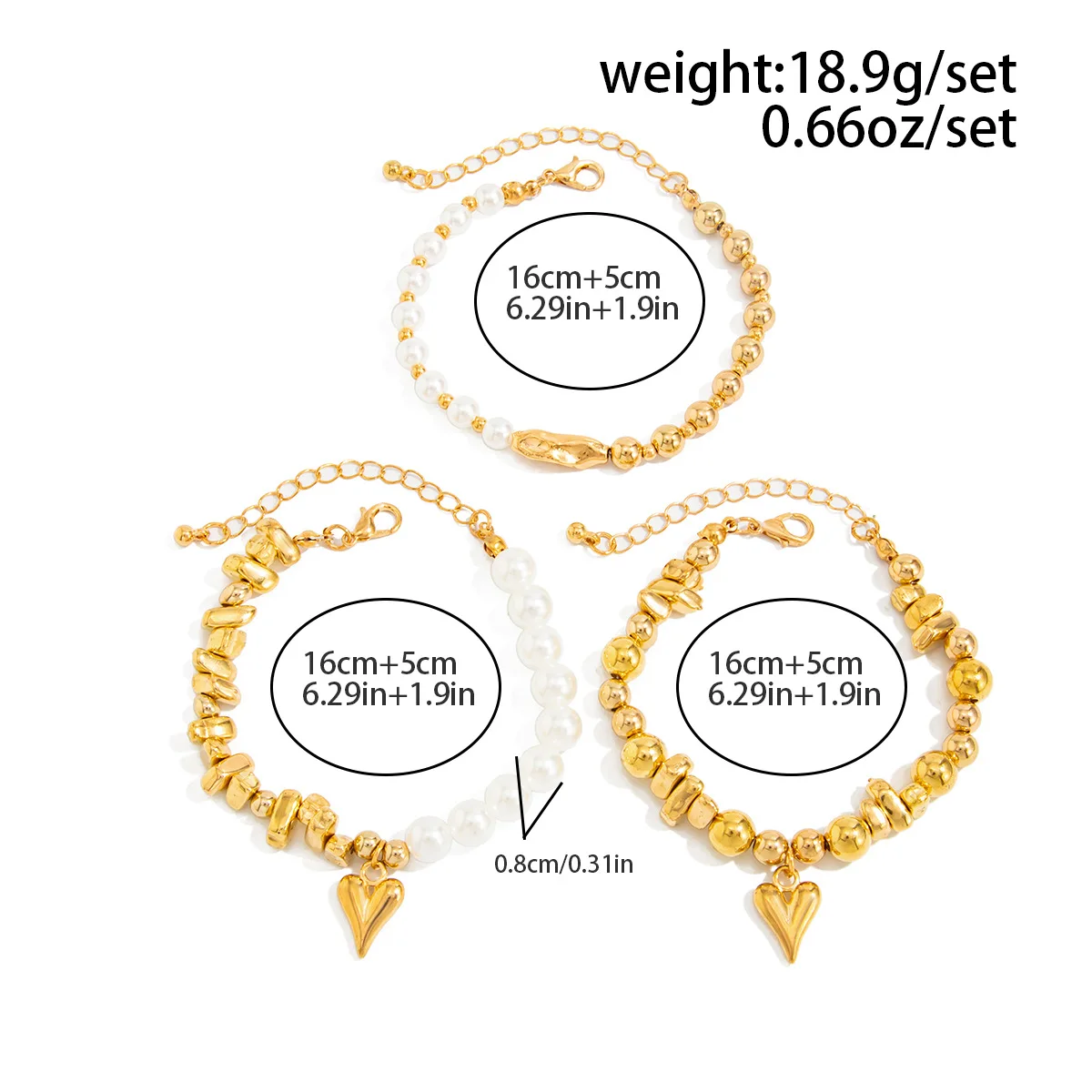 Retro Gold Color Metal Heart Chain Tassel Pendant Bracelet 2026 Multi-Layer Opposite Sex Bead String Girls Fashion Jewelry