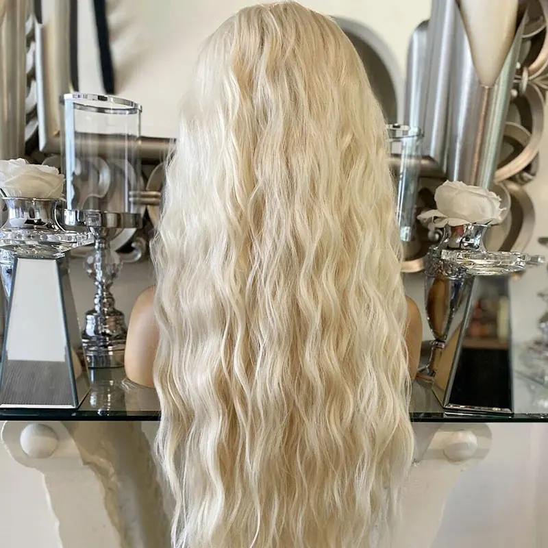 White High Density Synthetic Lace Front Wig Glueless Pre Plucked Water Wave High Quality Heat Resistant Fiber Hair For Women