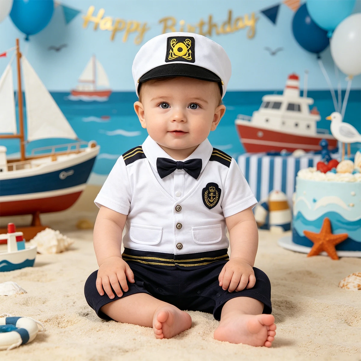Baby Boy Clothes Playsuit Captain Sailor Romper Short Sleeve Jumpsuit Costumes Summer Outfits Newborn Baby Clothes Daily Wear