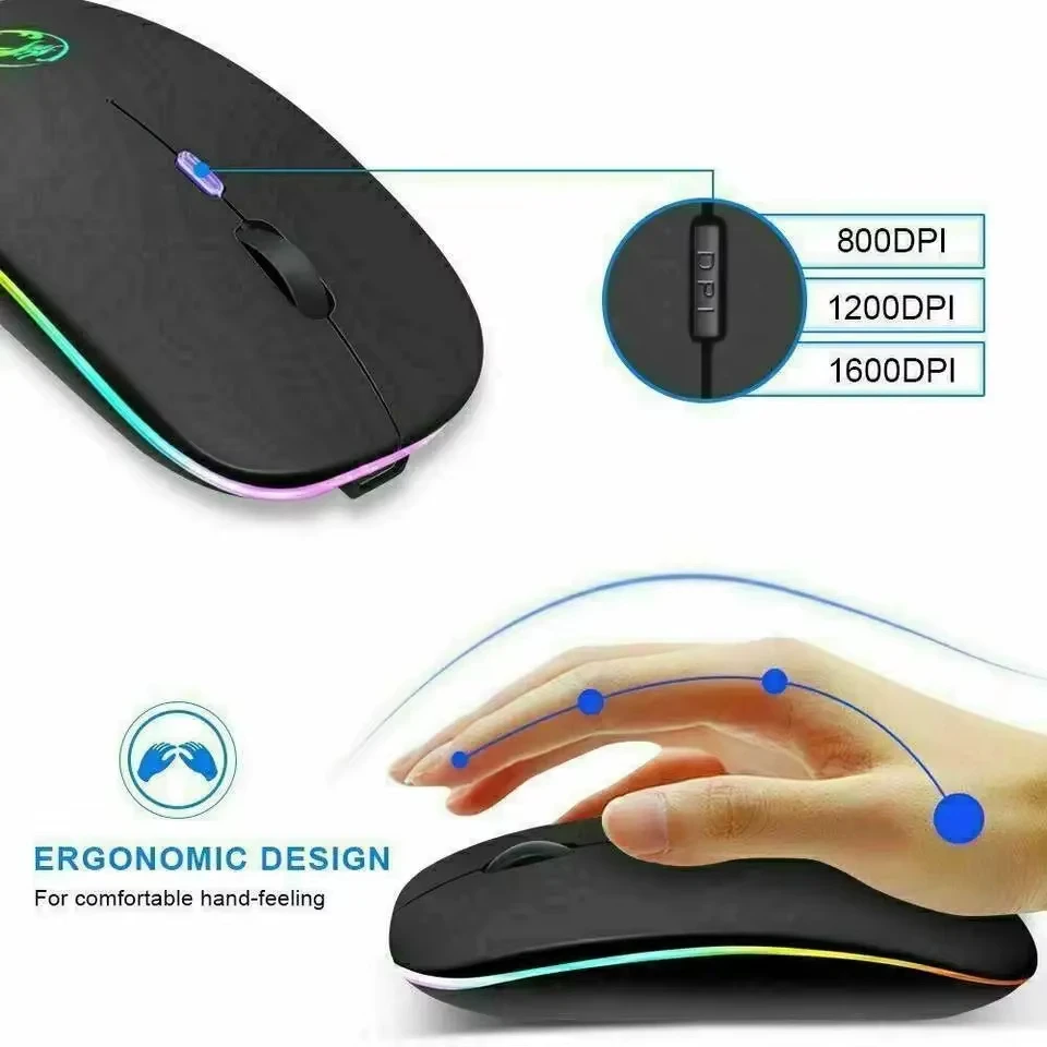 Rechargeable Bluetooth wireless mouse Mini wireless optical 1600DPI RGB wireless mouse suitable for laptop PC