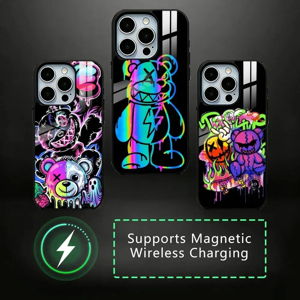 

HOT Colorful Graffiti Bear Phone Case For iPhone17,16,15,14,13,12,11 Plus,Pro Supports Magnetic Wireless Charging