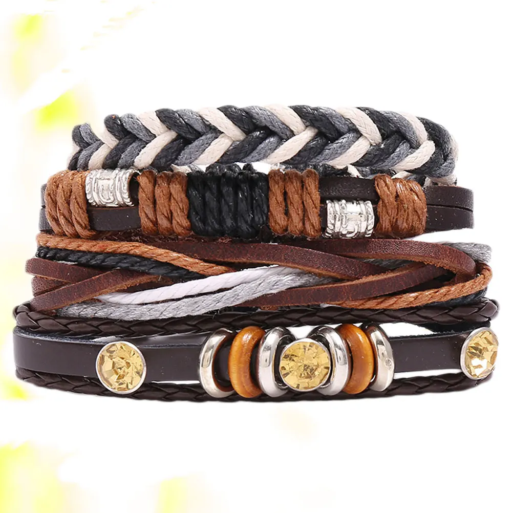

4pcs Set Vintage Woven Bracelet Multi-Layer Wrist Chain Adjustable Unisex Bracelets For Couples Lovers Students Daily