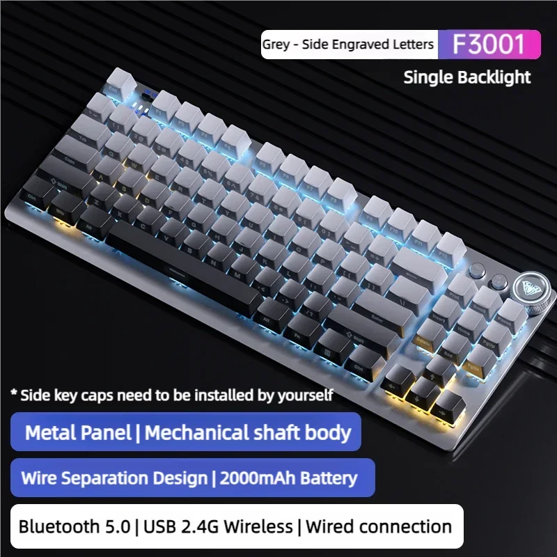 

Aula F3001 Mechanical Keyboards Wireless Bluetooth 2.4G 3-Mode Gaming Office 87 Keys with Media Knob E-sports Gaming Keyboard