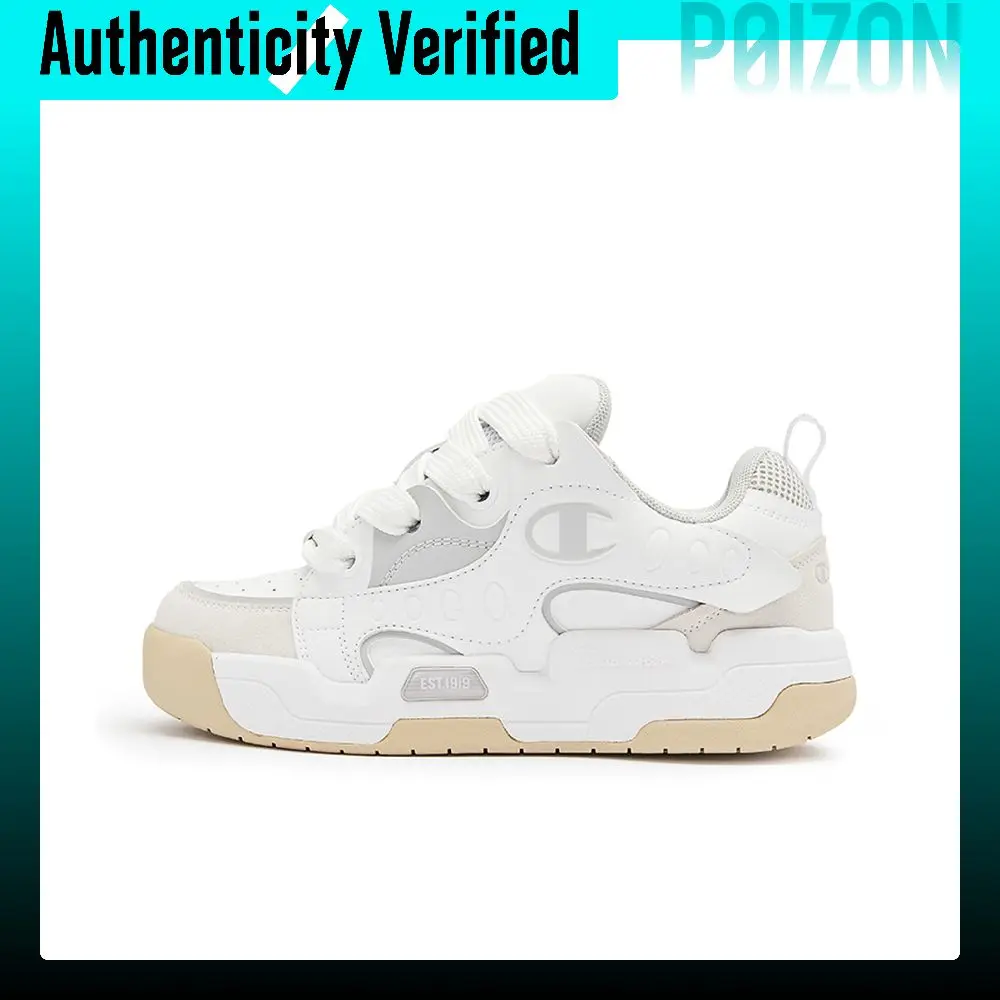 Champion Playful Puffy Shoes Textile, Synthetic Leather Low top Skateboard Shoes Men's White Gray U3DFCTM06A4
