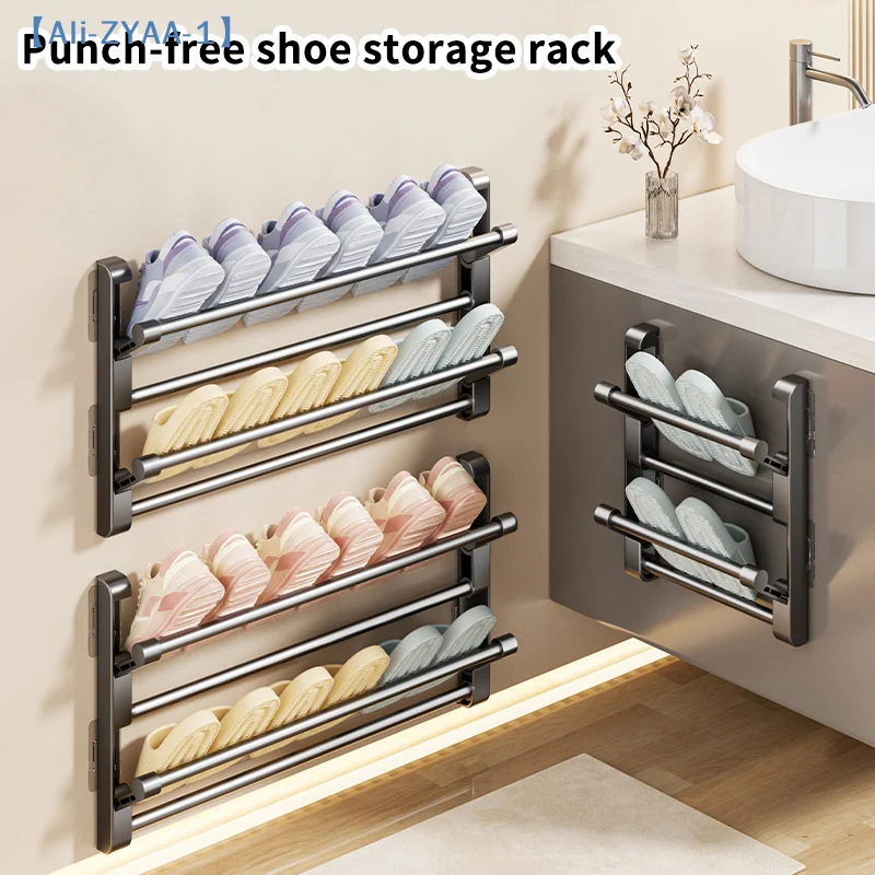 

【ZYAA-1】Полка для тапочек, настенная, неперфорированная, полка для обуви за дверью ванной комнаты, дренажная многослойная складная полка для обуви