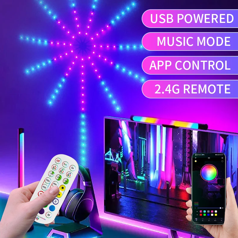 94/156 LED WS2812B Heads Smart Firework LED Strip Light Kit Music Sound Remote Control Neon Lights for New Year Christmas Decor