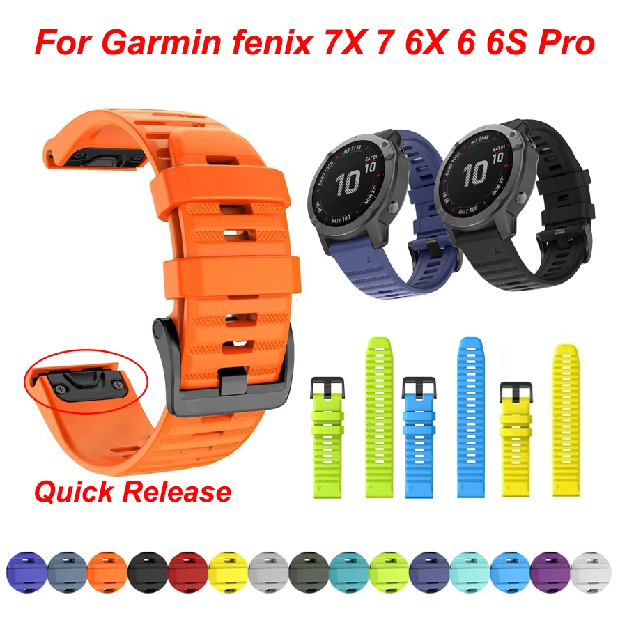 

26 22 20mm Silicone Watchband Strap for Garmin Fenix 7X 7 6X 6 6S Pro 5X 5 5S 3HR 935 945 Smart Watch Men Quick Release Bracelet