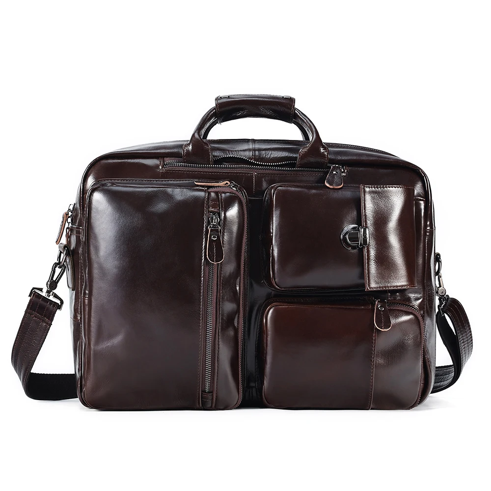 Oil Wax Men\'s Handbag Business Briefcase For Nen Multifunctional Retro Men\'s Backpack 17 Inch Men Laptop