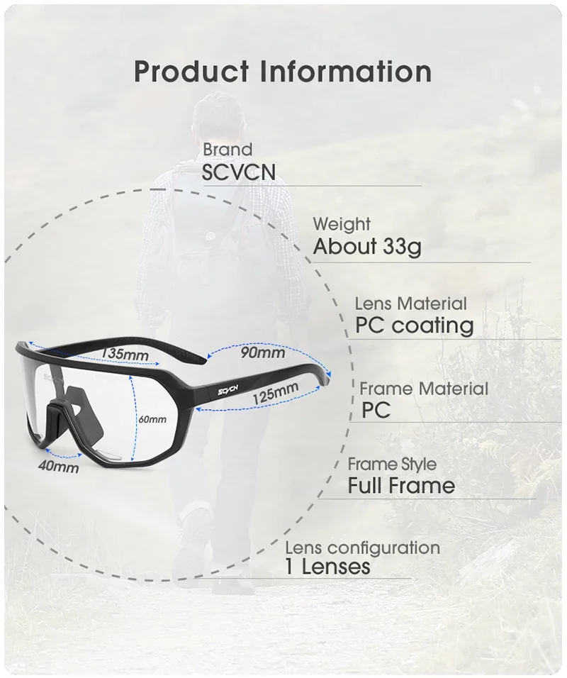 SCVCN Heißer Radfahren Photochrome Gläser Männer Frauen Wandern Brille Motorrad Fahrrad Reiten Outdoor Sport Radfahren UV400 Sonnenbrille – Detail 8