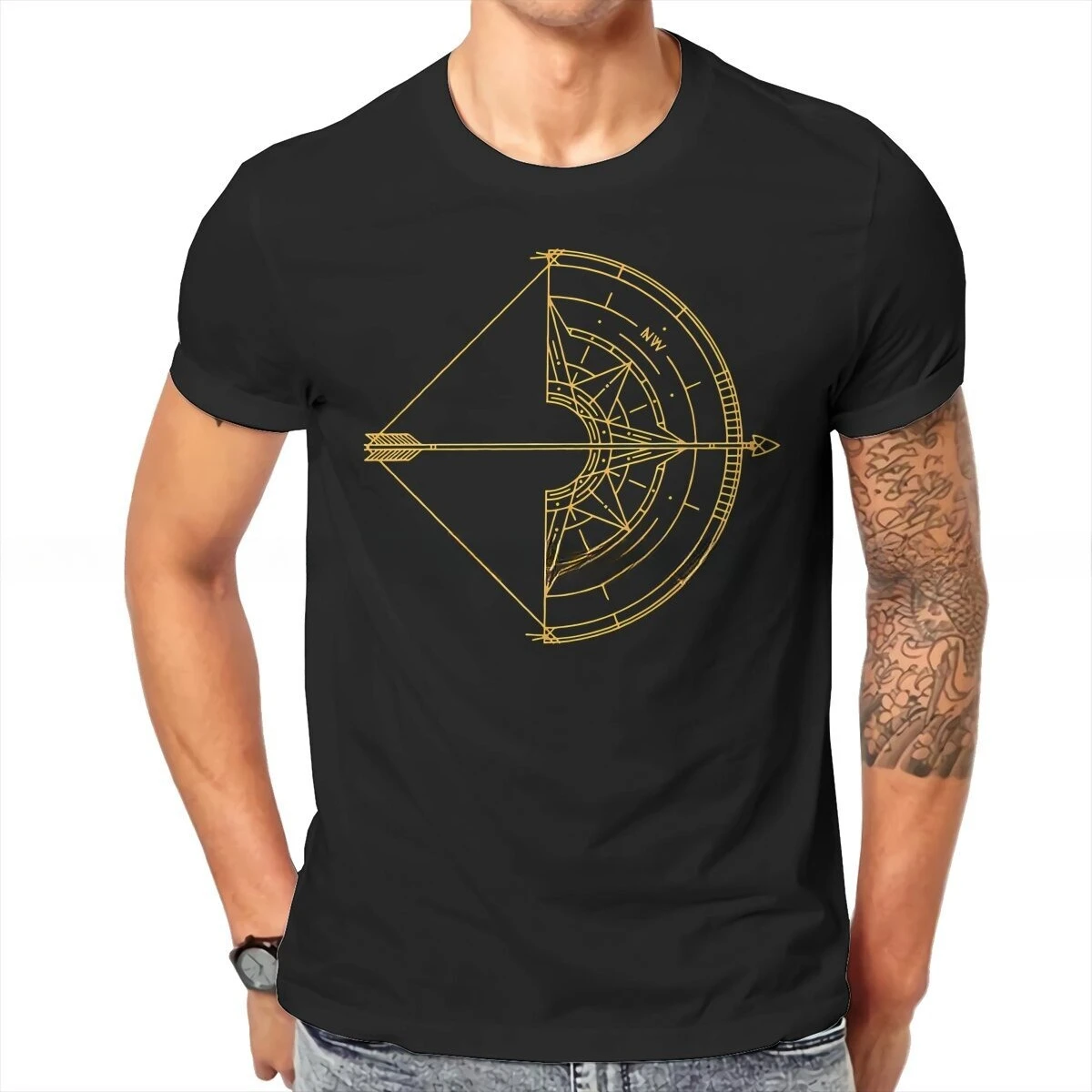 Best Selling Archery Newest TShirt for Men Bow and Arrow Compass Creative Round Neck T Shirt Personalize Gift Streetwear Men Tee