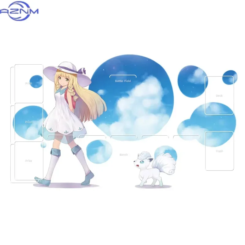 Yellow Strip Lillie Pokemon Trading Card Game Playmat Mouse Pad, Anime Girl Card Play Mat With Zones