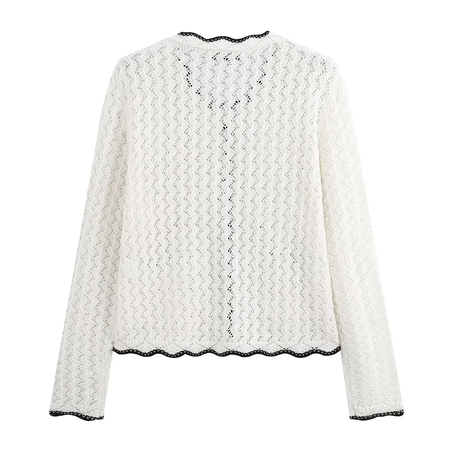 KONDALA Women Elegant Hollow Jacquard Cardigan Chic Contrast Knitted Jacket New 2026 Early Autumn/Fall Trendy Buttons Cardigan