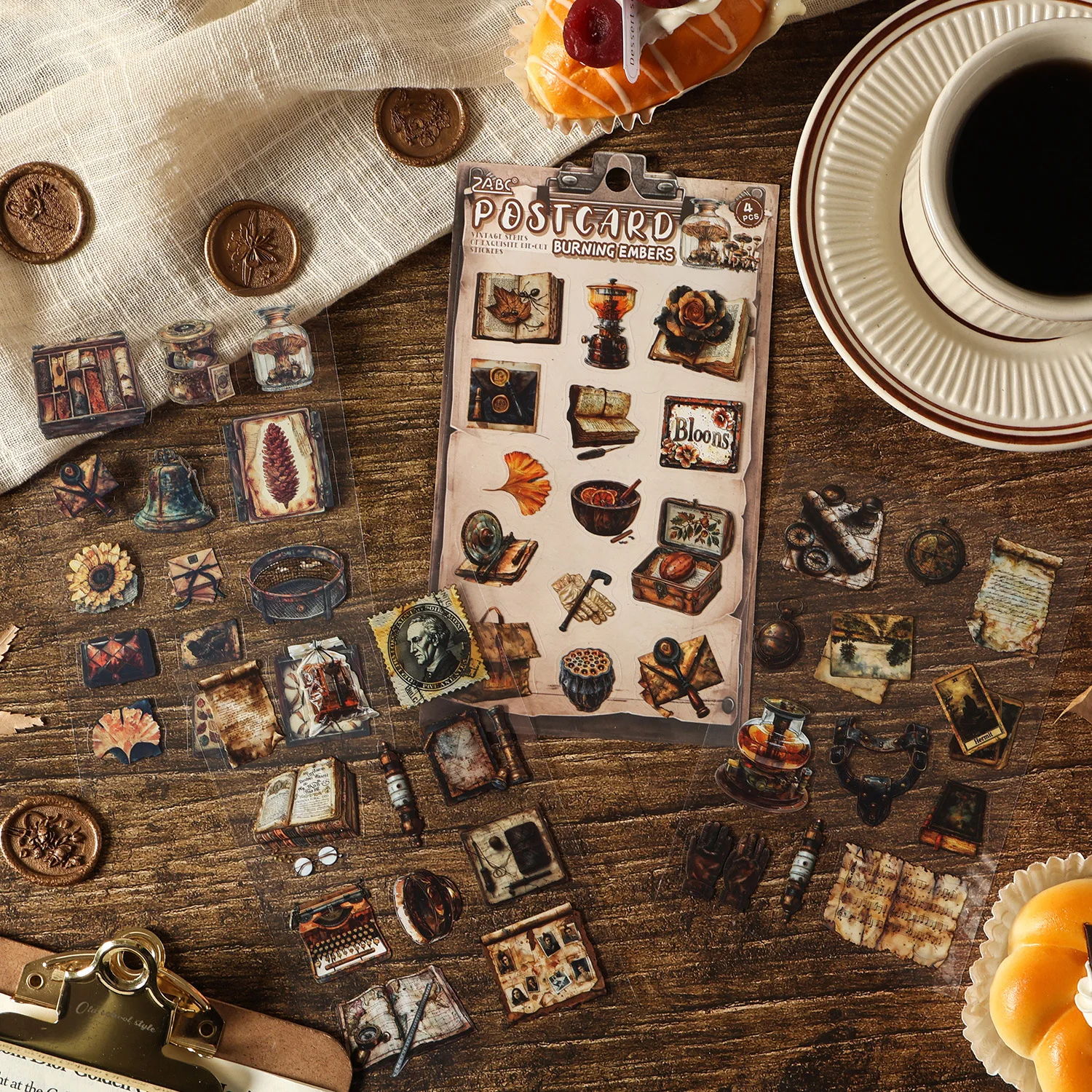 Vintage Things Series Retro Food Mechanical Items Landscape PET Sticker Creative DIY Journal Material Collage Stationery