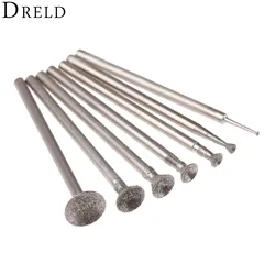 DRELD 7Pcs 1-8mm Diamant Schleifen Kopf Montiert Punkte 2,35mm Schaft Sphärische Konkaven Jade Carving Grate für Dremel Dreh Werkzeug
