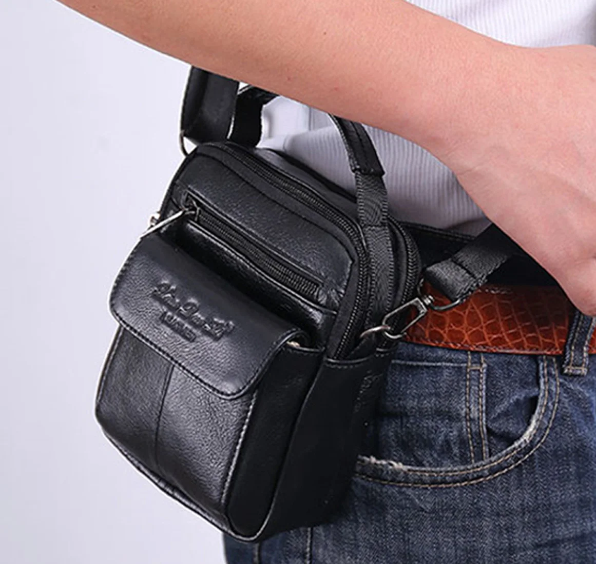 New Men Mini Shoulder Messenger Cross body Fanny Bags Pouch Belt Tote Handbag Fashion Genuine Leather Hip Bum Waist Pack Bag