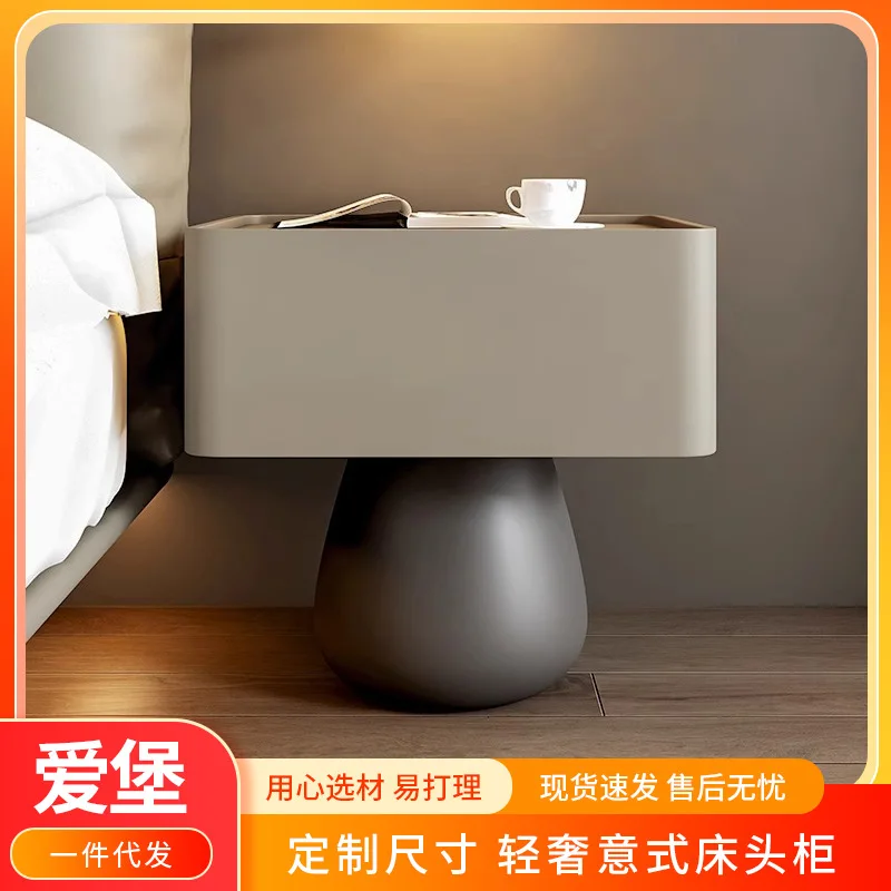 AOLIVIYA Bedroom Bedside Table Nightstand Sofa Side Storage Cabinet Italian Drawer Shelf Luxury Modern Minimalist Cream