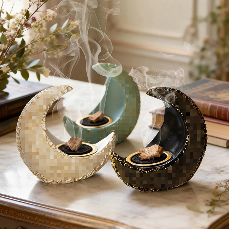 

Arabic Crescent Resin Incense Burner Set Classical Middle East Hot Selling Aromatherapy Stove New Art Craft Home Decor