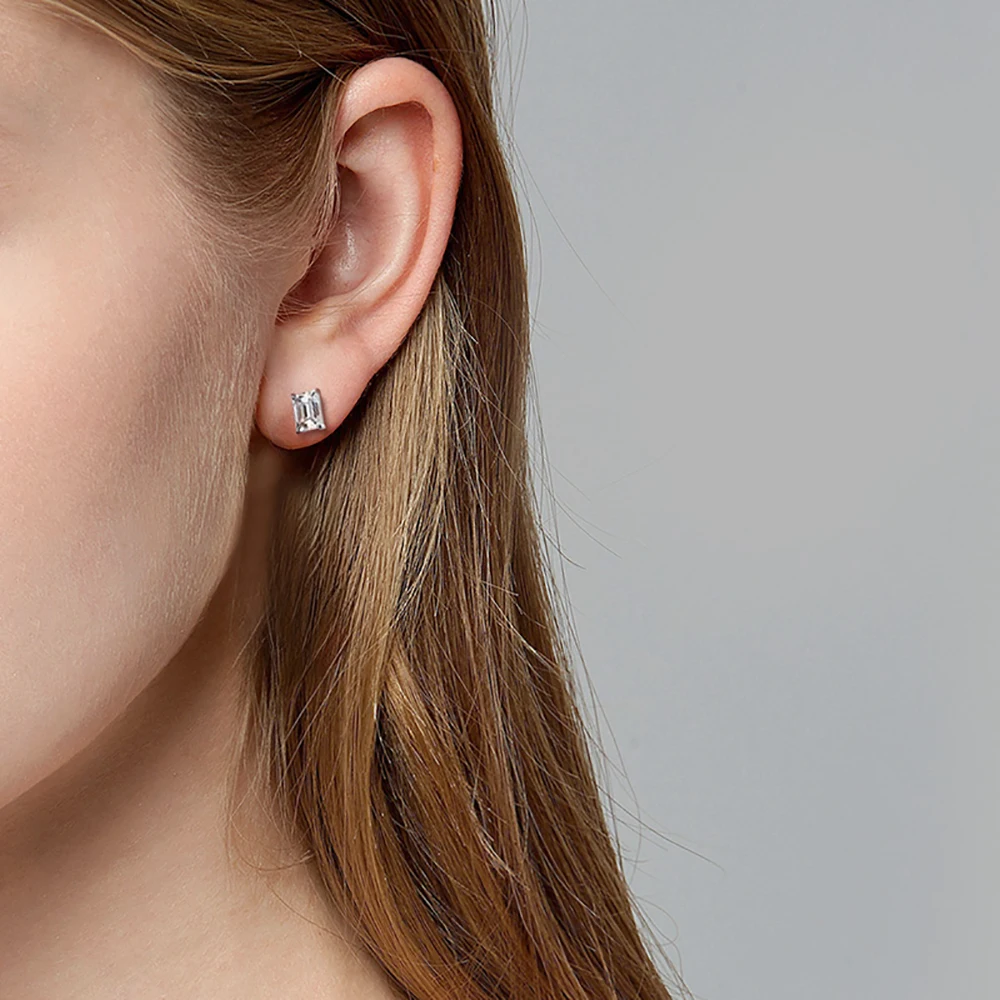 TEMGF 1 زوج مويسانيتي مسمار 0.5/1/2CT الزمرد قص S925 فضة أقراط للنساء الكلاسيكية الفاخرة غرامة مجوهرات هدايا