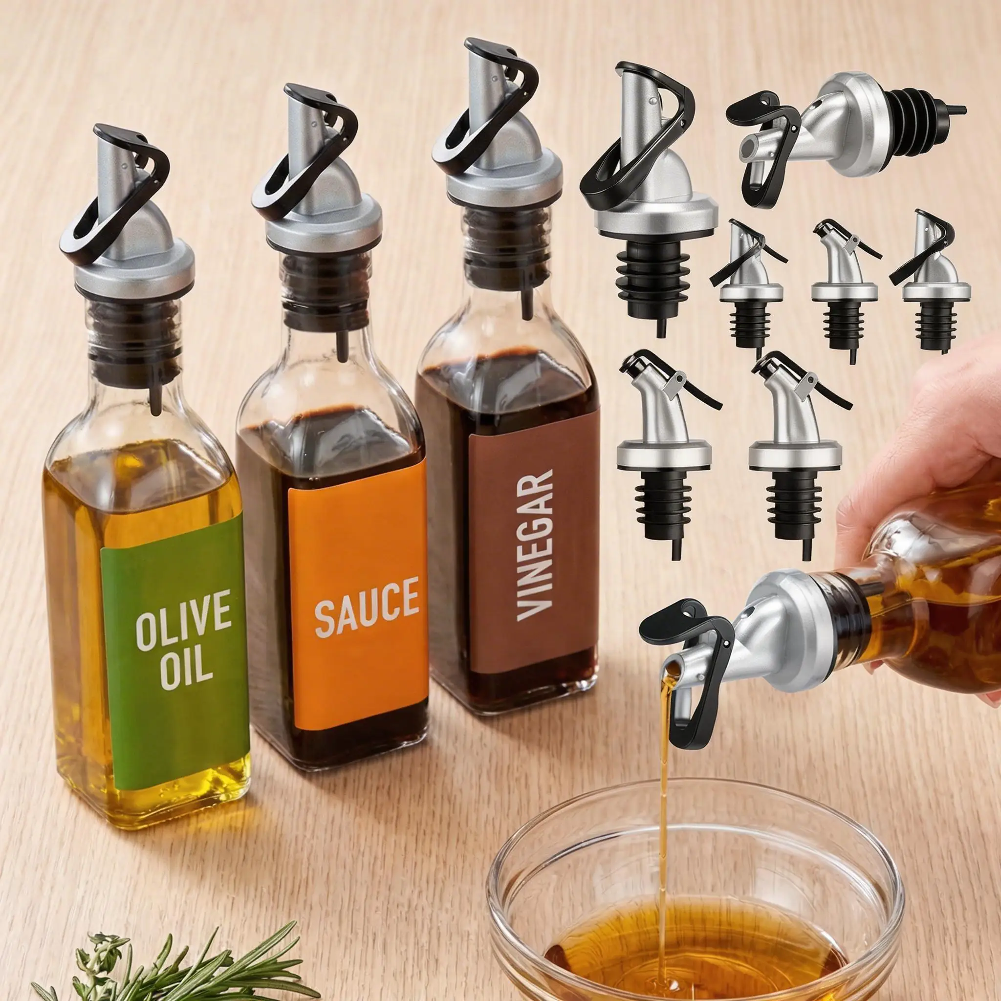 5/4Pcs Oil Bottle Stopper Stainless Steel Olive Oil Pourer Dispenser Spout Glass Bottle Pourer Cap Spout Stopper Mouth Dispenser