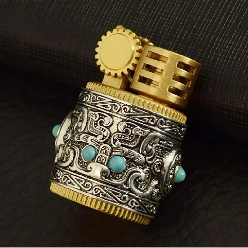 Lighter Collectible Silver Armor Chubby Portable Retro Creative Windproof Cigar Cigarette Accessories Men's Gift