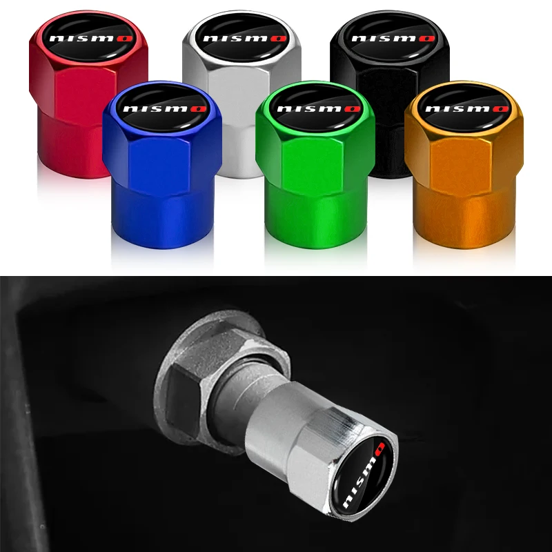 4pcs/Lot Colorful Car Tire Hexagonal Valve Nozzle Cap Stainless Steel For Nismo Logo Emblem Tiida Sylphy Teana X-trail 2 Qashqa