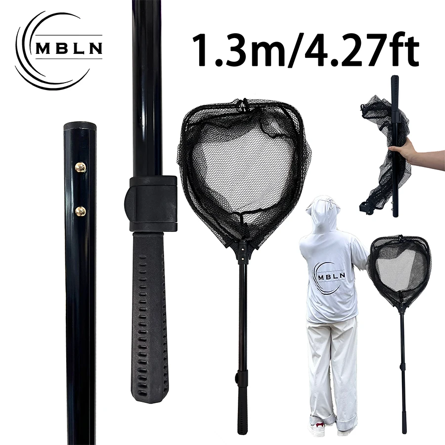 

Телескопическая удочка-сеть MBLN из алюминиевого сплава с резиновым покрытием против царапин, складная квадратная сетка с позиционирующим дизайном