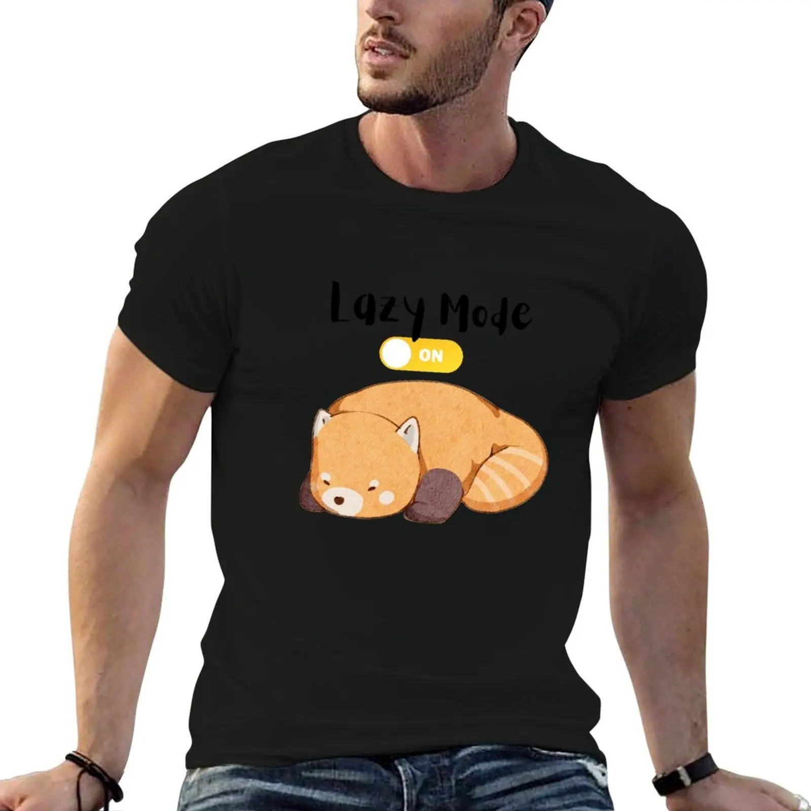 Cute Red Panda Lazy Mode On T-Shirt t shirt man casual man t shirts graphic t shirts cotton 100% T-shirt
