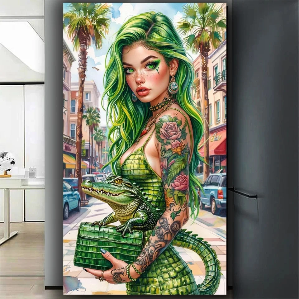 

Mystical Crocodile Lady Diy Diamond Art Full Crystal Square Diamond Mosaic Jewelry Cross Stitch For Home Decor Large Size