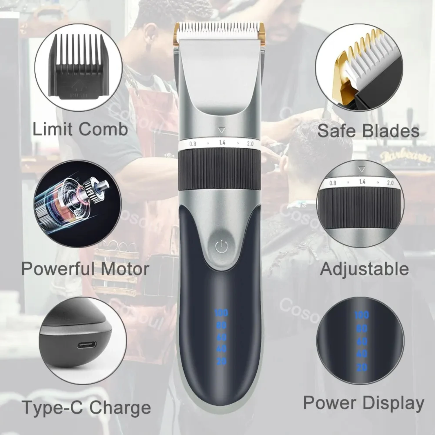 Profissional sem fio recarregável Clipper cabelo para homens, barbeiro aparadores de cabelo para adultos, precisão corte M, qualidade superior