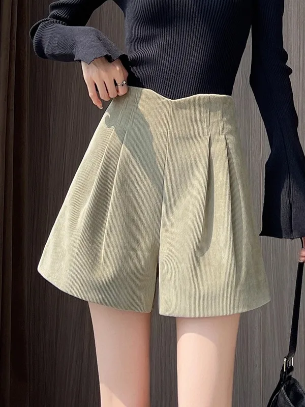 

Retro Corduroy Wide Leg Pants Women's Spring Autumn Winter High Waist Slimming Quarter orts Small Stature Elely Worn Boots