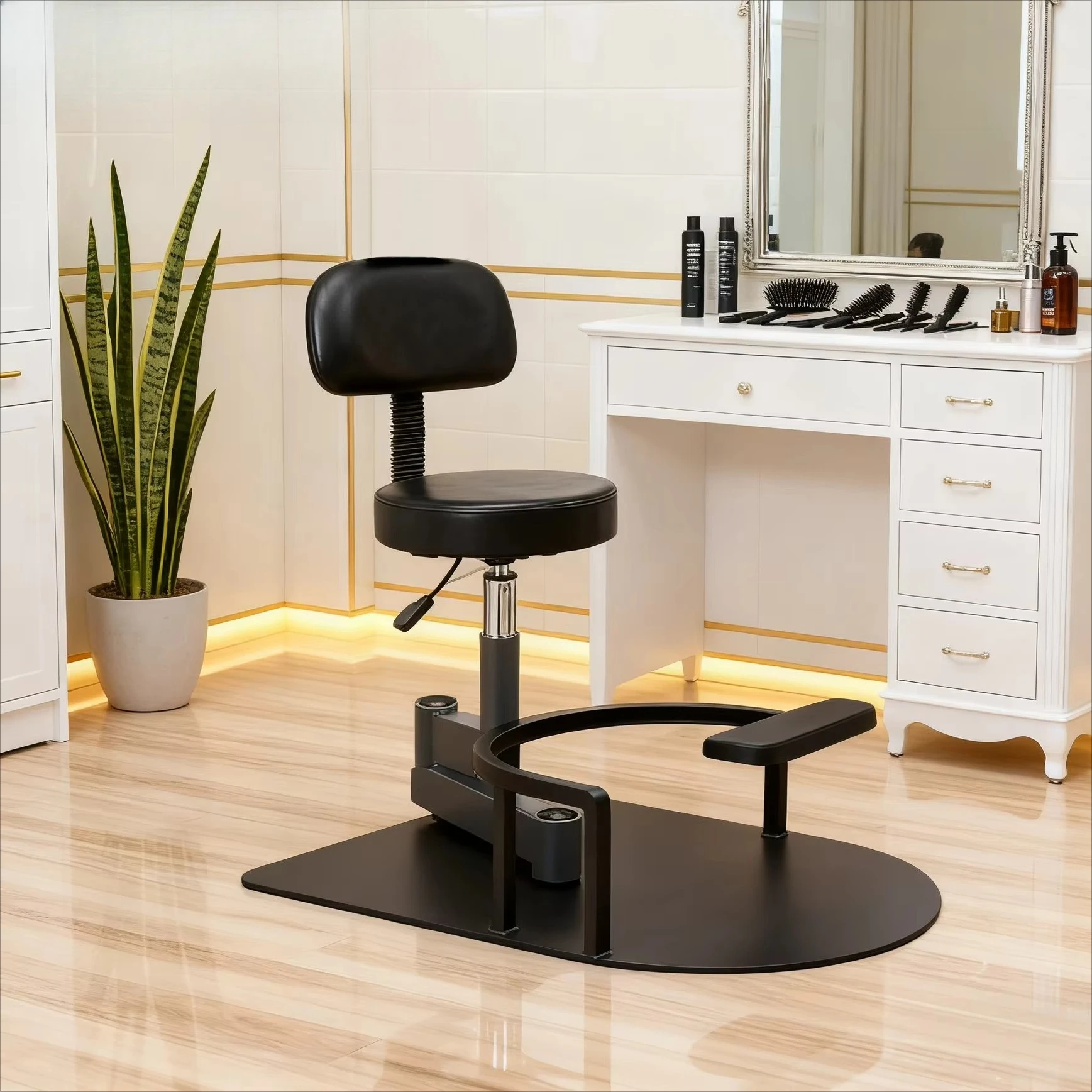Gold Professional 360 Rotating Barber Revolving Technician Chair Heavy Work Integrated Adjustable Barber Cutting Stool