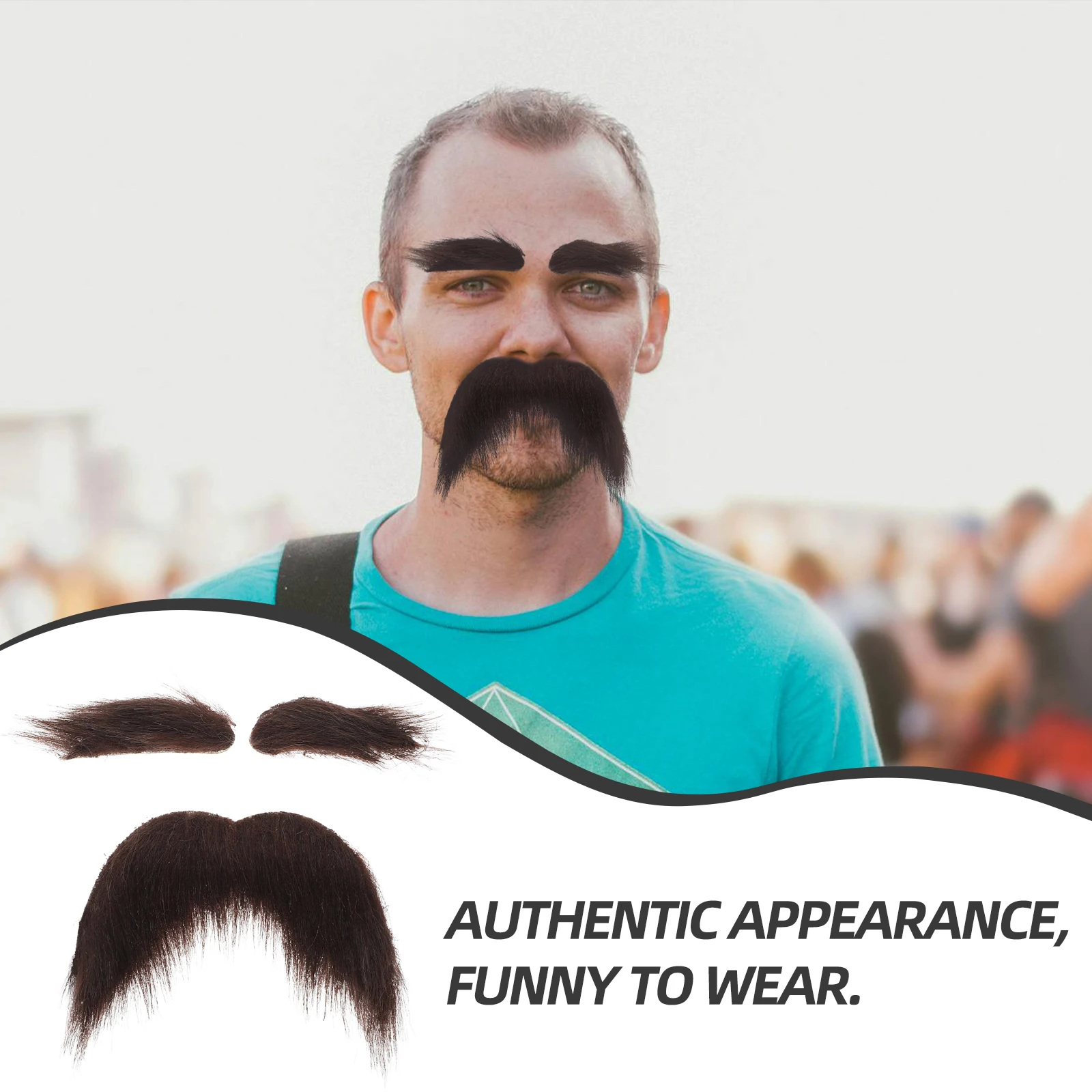 1Set Men Costume Fake Mustache Beard and Eyebrows Self Adhesive Prop Kit for Cosplay Party Theater Performance