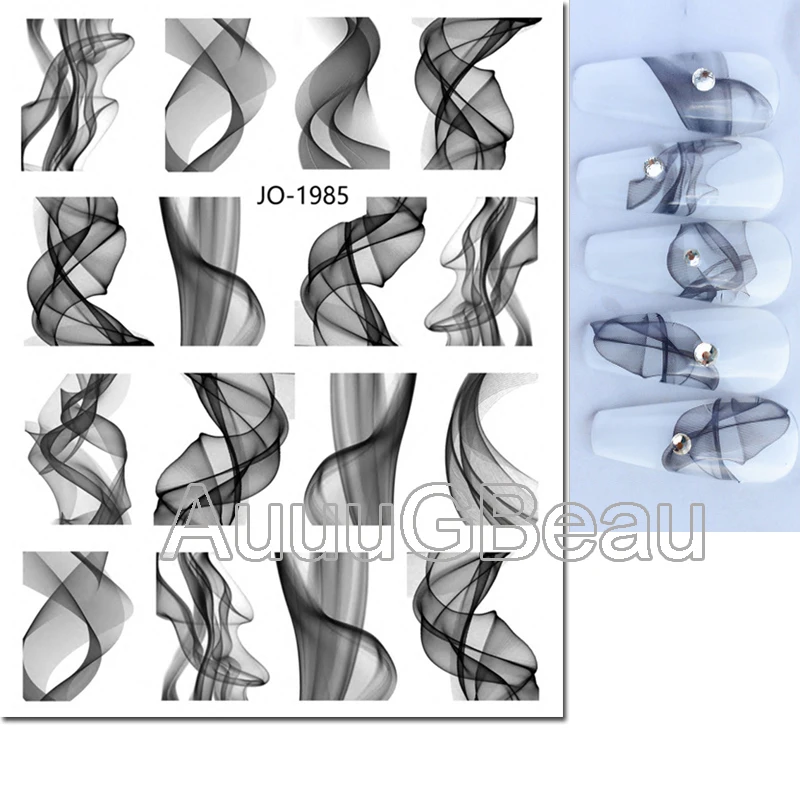 3d Nail Art Decals Geometric Lines White French Tips Marbles Waves Adhesive Sliders Nail Stickers For Nail Tips Manicure