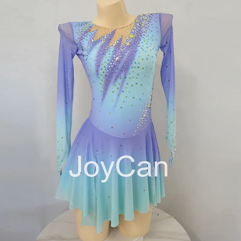 

JoyCan Ice Figure Skating Dress Girls Blue Spandex Stretchy Competition Dance Wear Customized